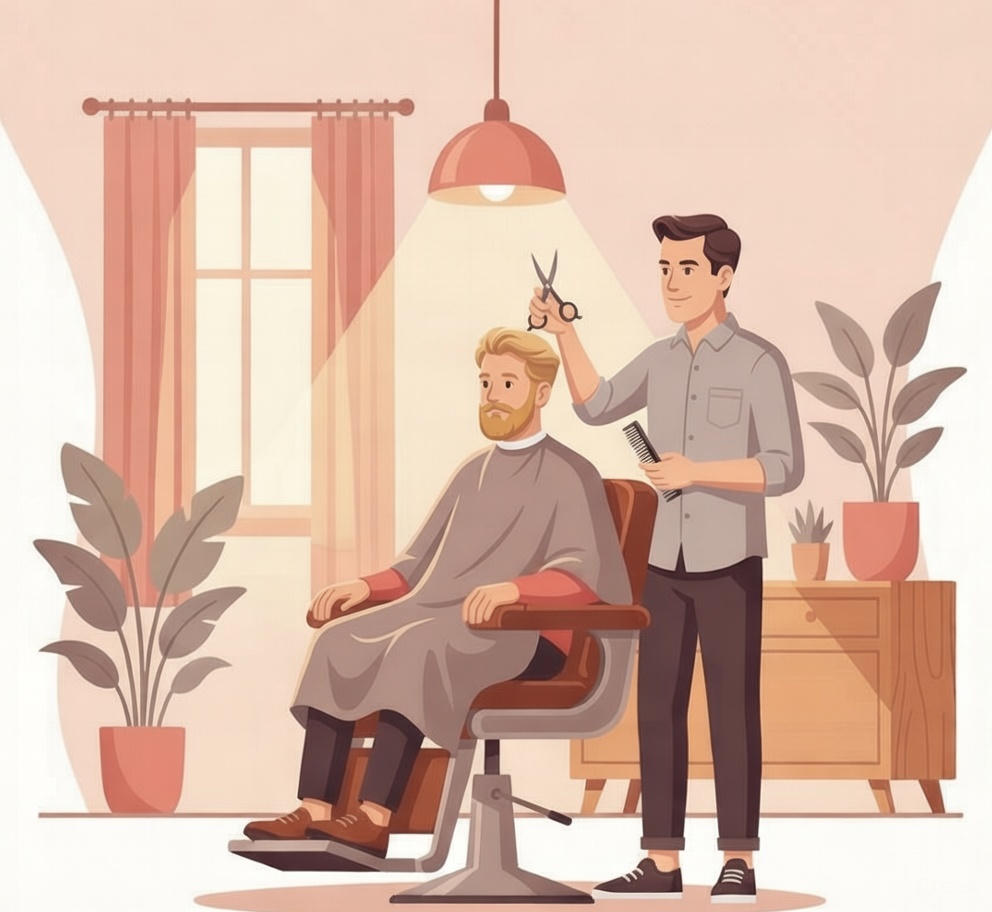 Barber cutting hair illustration